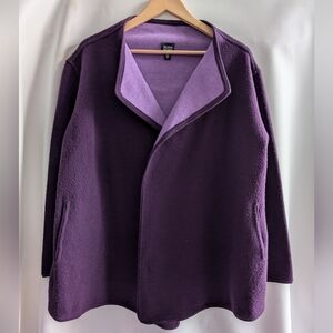 Eileen Fisher Wool Cotton Purple Open Cardigan Jacket Pockets - M
